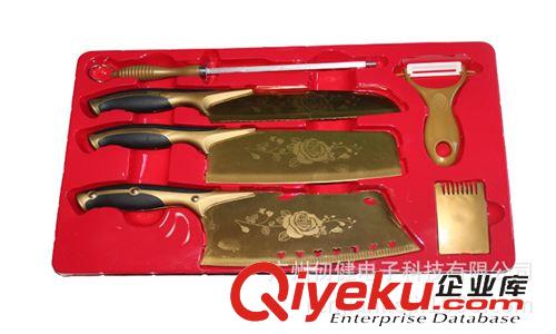 廚房用品 百年御廚鈦金六件套精品廚刀組合 鈦金玫瑰套刀 跑江湖展會(huì)刀具原始圖片2