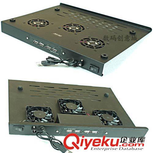 筆記本散熱器 714鐵皮三風(fēng)扇 4USB+HUB筆記本散熱器 散熱墊/底座原始圖片2