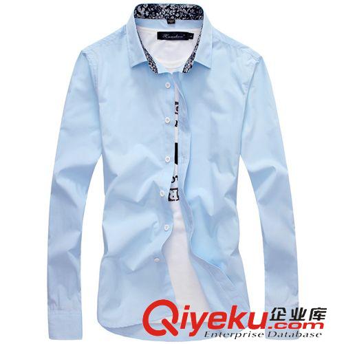 男式襯衫 15春秋新款男士薄款襯衫印花商務(wù)翻領(lǐng)男裝全棉男式襯衫廠家直銷