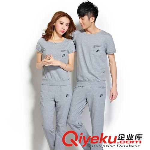 健身套裝 廠家直銷2015夏裝新款情侶裝運動套裝 818團購班服純棉短袖兩件套
