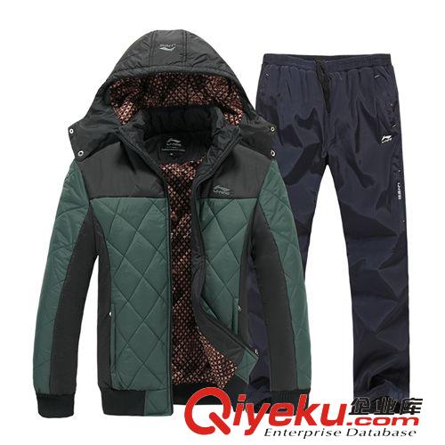 運動棉衣 鋒越新品男士運動休閑套裝 AF衛衣加厚套裝 男款衛衣立領抓絨外套原始圖片2