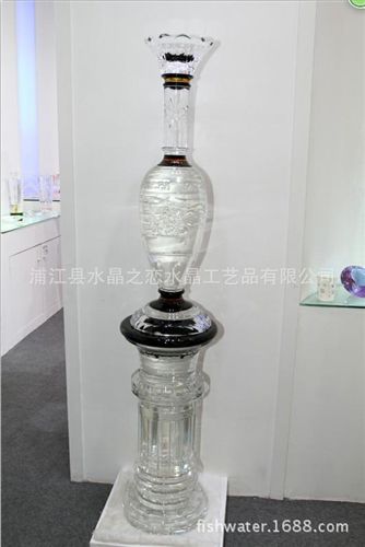 超豪華酒店用品 雙色水晶全手工雕花中號水晶花瓶  歐式田園風(fēng)