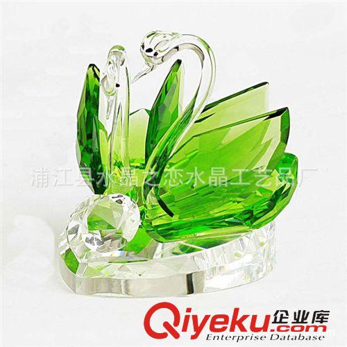 水晶天鵝 廠家直銷優(yōu)美水晶工藝品 精致綠色水晶天鵝