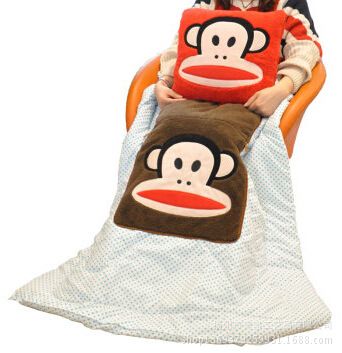 來(lái)圖樣訂做生產(chǎn)圖片 生產(chǎn)抱枕空調(diào)被靠枕被毛絨玩具靠墊被子兩用抱方形紅色大嘴猴抱被原始圖片2