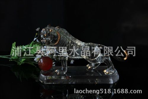 水晶工艺品系列 晶韵厂家直销水晶动物拉丝玻璃老虎摆件水晶商务礼品