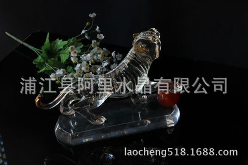 水晶工艺品系列 晶韵厂家直销水晶动物拉丝玻璃老虎摆件水晶商务礼品