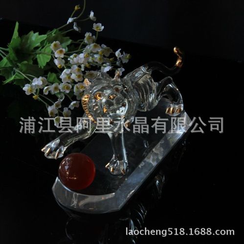 水晶工艺品系列 晶韵厂家直销水晶动物拉丝玻璃老虎摆件水晶商务礼品