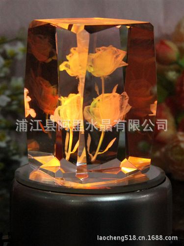 水晶內雕 晶韻廠家低價直銷情人節創意禮品3D玫瑰花水晶雕刻一件代發