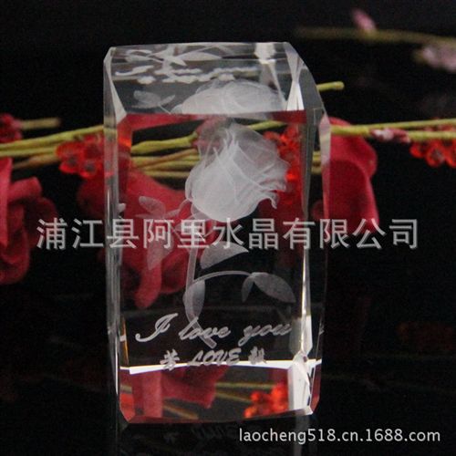 水晶內雕 晶韻廠家直銷婚禮創意禮品3D激光內雕水晶方體定制LOGO