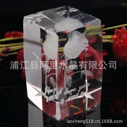 水晶內雕 晶韻廠家直銷婚禮創意禮品3D激光內雕水晶方體定制LOGO原始圖片2