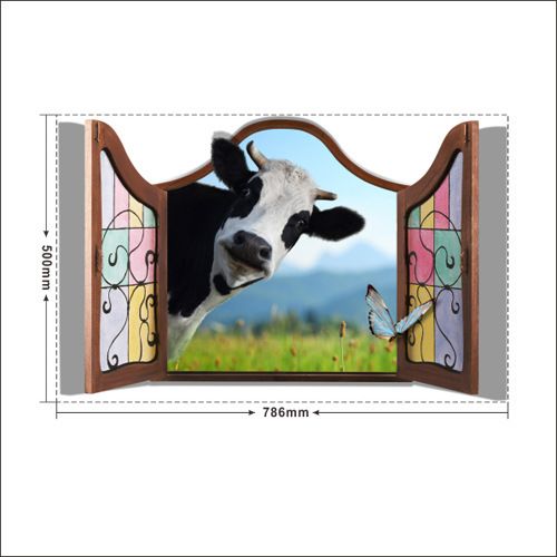 3D畫 3D(窗前奶牛) 墻貼壁紙 臥室 客廳 電視 沙發(fā)背景高清自粘貼紙原始圖片2