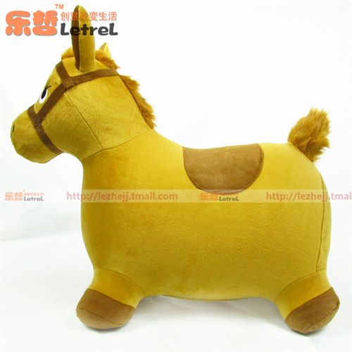 精品絨布跳跳馬-現(xiàn)貨 jumping animal 批發(fā)絨布淺棕跳跳馬鹿牛 兒童充氣玩具