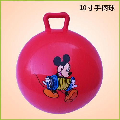 充氣玩具 地?cái)傂缕房?兒童充氣PVC10寸手柄手抓玩具皮球 寶寶拍拍把球批發(fā)原始圖片3