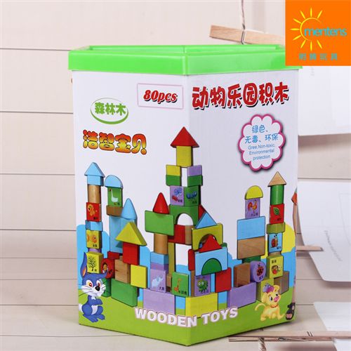 木制玩具 廠家供應桶裝木制積木 100粒數字運算木制積木 兒童益智玩具批發