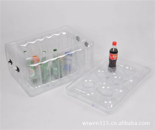 充氣冰桶，杯座，水上洞洞杯座 格薩訂做批發(fā)6P環(huán)保mdPVC充氣透明料冰桶 方形啤酒桶可加印LOGO原始圖片3