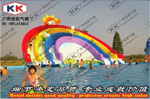 水陸大滑梯 佳凱廠家大型支架泳池移動水上樂園戶外彩虹充氣水滑梯 充氣水池原始圖片2
