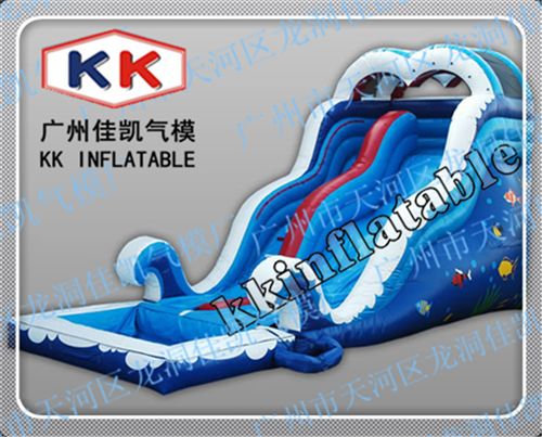 水陸大滑梯 〖爆款上市〗廠家定做  pvc0.45mm  充氣海浪滑梯  泳池充氣滑梯原始圖片2