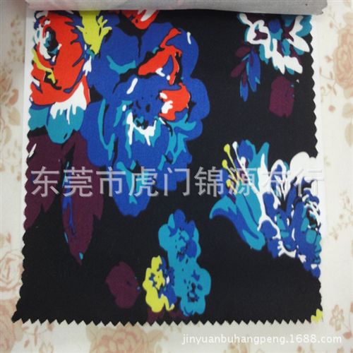 緞紋 彈力緞紋印花布 旗袍裝印花面料 彈力印花布 深色印花布  現貨原始圖片3