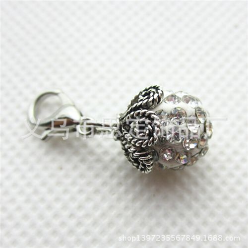 配龍蝦扣小配件 diy飾品配件龍蝦扣小吊墜白色鉆球floating locket dangle charms