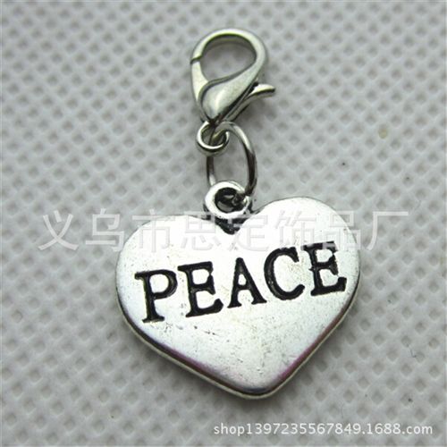 配龍蝦扣小配件 diy飾品配件龍蝦扣小吊墜 桃心和平吊墜小掛件peace dangle charm