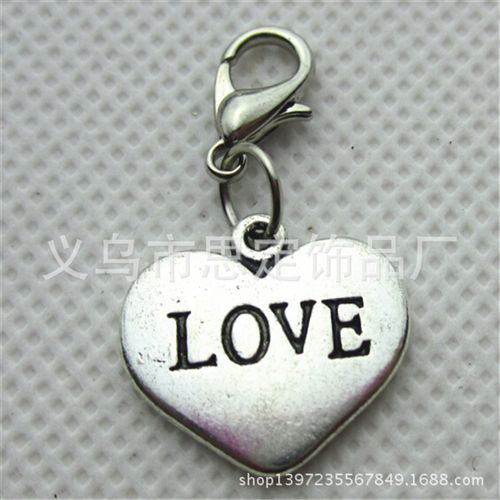 配龍蝦扣小配件 diy飾品配件 龍蝦扣小吊墜 桃心愛吊墜小掛件heart love charm