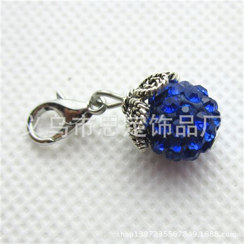 配龍蝦扣小配件 diy飾品配件 龍蝦扣小吊墜 寶藍色鉆球 吊墜小掛件dangle charm