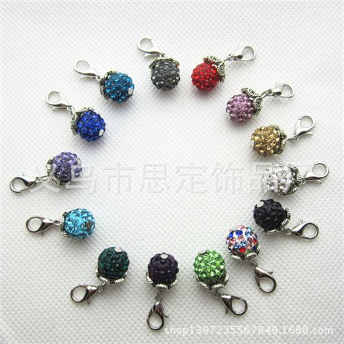 配龍蝦扣小配件 diy飾品配件 龍蝦扣小吊墜 寶藍色鉆球 吊墜小掛件dangle charm