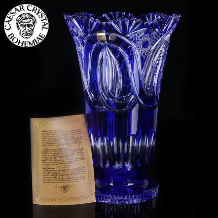 進口水晶花瓶系列 【進口】gd水晶工藝品/高烤瓷精刻包金帶底座水晶玻璃花瓶擺件