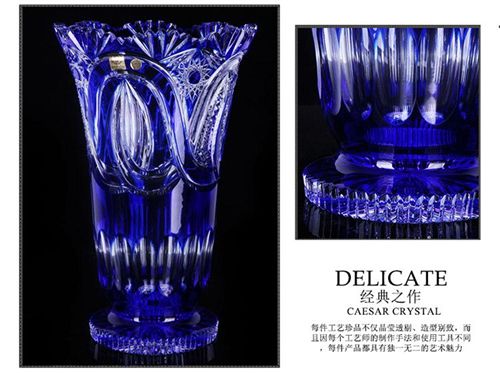 進口水晶花瓶系列 水晶工藝品/捷克原裝進口愷撒藍色玻璃花瓶水晶獎杯/工藝品擺件原始圖片3