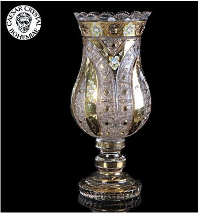 進口水晶花瓶系列 【進口】gd水晶工藝品/高烤瓷精刻包金帶底座水晶玻璃花瓶擺件