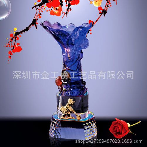 琉璃獎杯系列 【創意新款】琉璃工藝品/花瓶高爾夫琉璃獎杯/水晶獎杯款式可定制原始圖片2