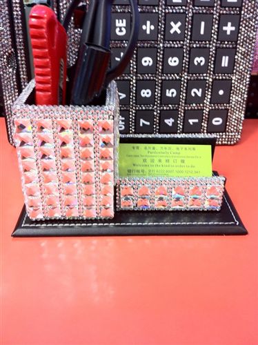 筆筒系列 【創(chuàng)意精品】工藝品擺件/帶名片座奢華鑲鉆水晶筆筒/可DIY定制原始圖片2