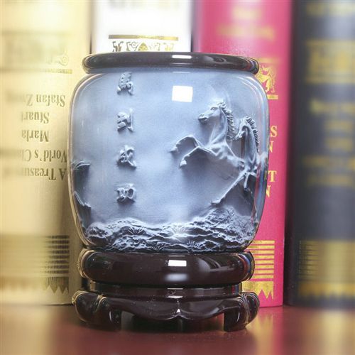 筆筒系列 【商務(wù)禮品】浮雕水晶筆筒辦公三件套/工藝品擺件/定制免費(fèi)刻字