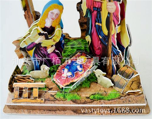 益智幼教玩具 盒裝立體拼圖手工DIY圣誕禮物益智玩具 紙質3D耶酥降生馬槽場境原始圖片3