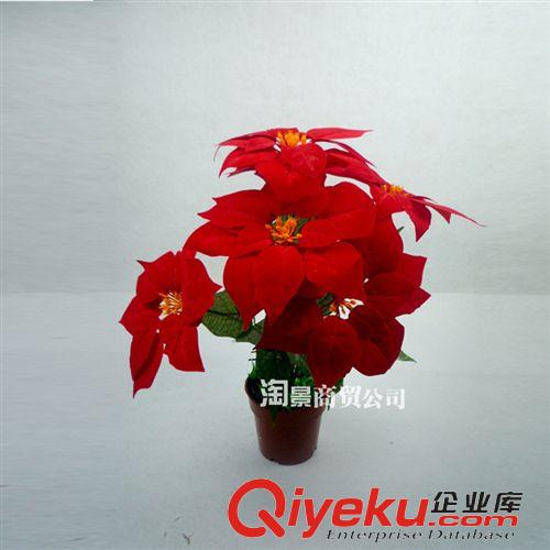 所有仿真植物 廠家直銷仿真植物盆栽批發(fā) 大型文藝活動布置  40cm仿真7頭一品紅原始圖片2