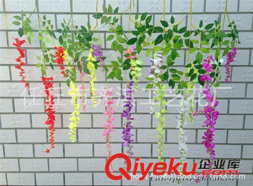 仿真壁掛 tj批發(fā) 彩印紫藤仿真花豆花 藤串花藤塑料花/綠葉仿真植物絹花