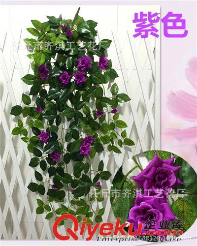 仿真壁掛 仿真裝飾花塑料藤假花藤綠葉藤條 尖角玫瑰花吊籃大壁掛tj批發