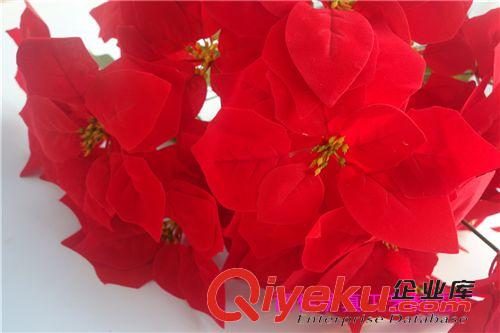 盆景 廠家直銷 加密一品紅仿真花 圣誕花 圣誕裝飾品假花 塑料絹布花
