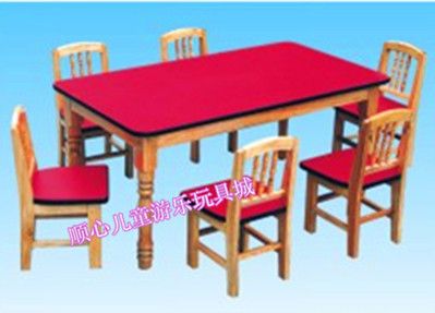 兒童實木桌椅 【廠家直銷】幼兒園桌椅 兒童學(xué)習(xí)桌  精致 防火板六人桌原始圖片2