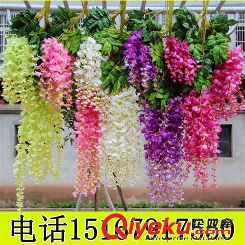 仿真壁掛 仿真花假花紫藤花串紫羅蘭豆花絹花藤藤條批發婚慶裝飾藤蔓塑料