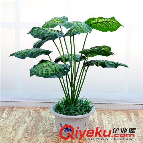 落地盆景 廠家直銷家居商場(chǎng)廣場(chǎng)落地裝飾仿真植物18片葉八角金盤(pán)盆景送花盆