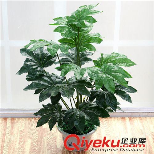 落地盆景 廠家直銷家居商場(chǎng)廣場(chǎng)落地裝飾仿真植物18片葉八角金盤(pán)盆景送花盆原始圖片3