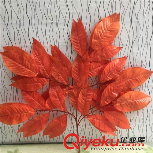 仿真樹枝 仿真紅色綠植，仿真芒果樹葉。紅色葉子裝飾道具，仿真樹葉批發(fā)原始圖片3