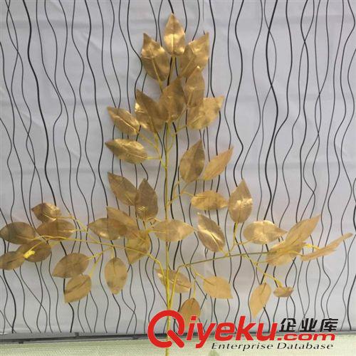 仿真樹枝 仿真樹枝仿真榮樹枝仿真綠植金色榕樹枝綠化裝飾工程39片葉原始圖片2