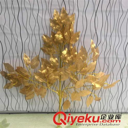 仿真樹枝 仿真樹枝仿真榮樹枝仿真綠植金色榕樹枝綠化裝飾工程39片葉原始圖片3