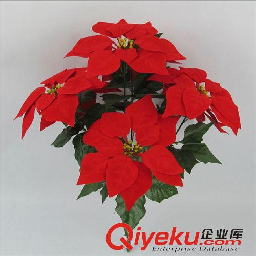 單支仿真花 綠躍 仿真植物假花 花壇布置小盆景酒店裝飾絹花實拍 7頭一品紅原始圖片2