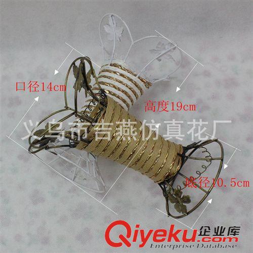 花盆 花盆 包裝 新款DIY田園風(fēng)鐵藝花瓶 復(fù)古金色藤編花器 居家擺放絹花花籃tj原始圖片2