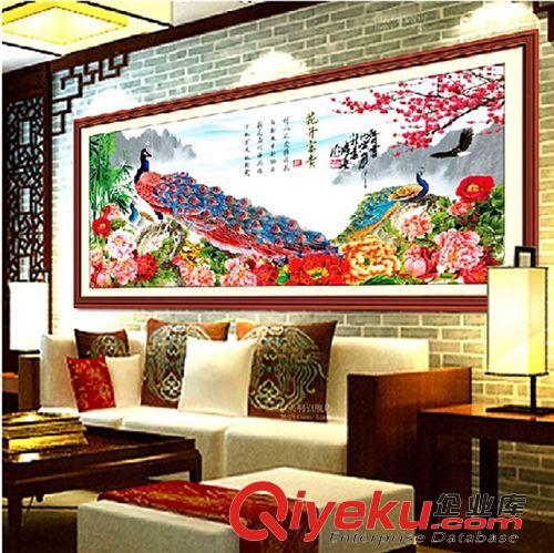 布藝工藝品 廠家批發{zx1}款客廳品牌印花蒙娜麗莎純棉布十字繡花開富貴孔雀