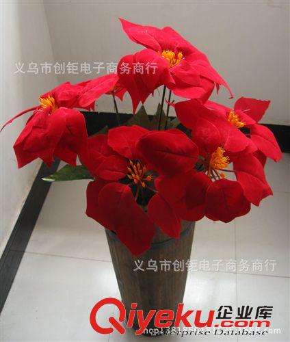 花朵/花球 仿真花一品紅紅花圣誕花大紅喜慶花新年花裝飾七頭5頭廠家工程原始圖片2