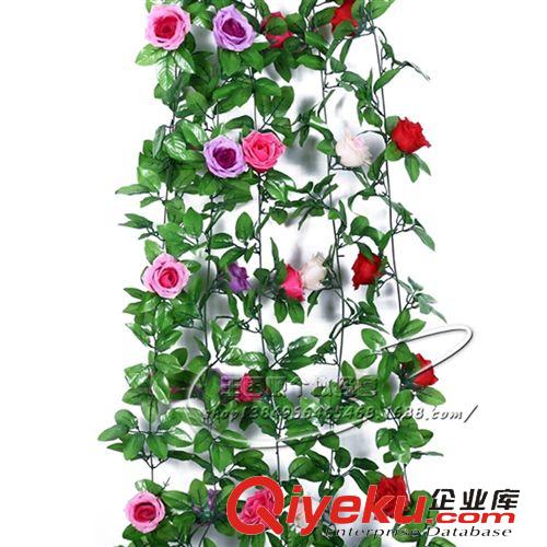 花條 批發假花藤 gd絹絲布人造加密小玫瑰藤 玫紅色 室內纏繞裝飾